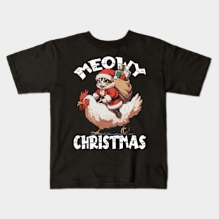 Meowy Christmas - 4, Funny Cute Cat on a Chicken Kids T-Shirt